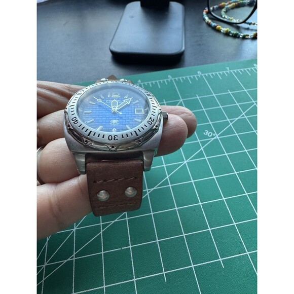 Fossil Blue Watch Men Date Stainless Steel Silver Batt Leather Brown 100m Quartz - Picture 9 of 10